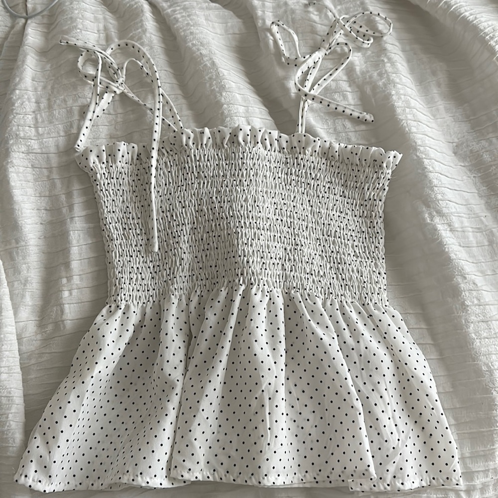 super cute smocked polka dot top